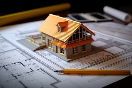 209002221-house-model-with-blueprints-on-desk-real-estate-development-concept-generative-ai-technology